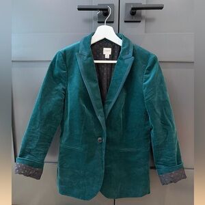 J. Crew Green Velvet Schoolboy Blazer